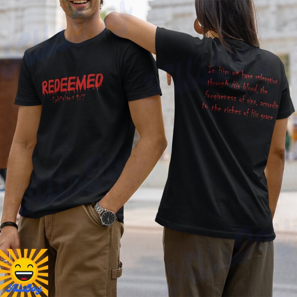 REDEEMED BY HIS BLOOD Front & Back Graphic Tee Black T-Shirt
